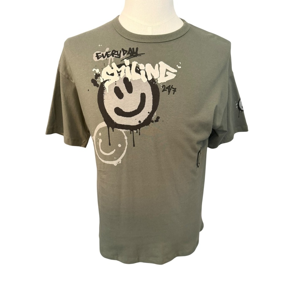 Cactus Boys Olive Green Everyday Smiling 24/7 Graphic Relaxed Fit T-Shirt‎ 11/12
